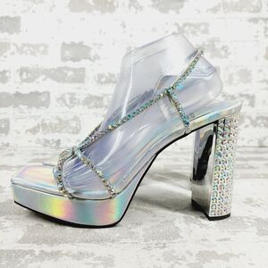 New Jeffrey Campbell Nuite Embellished Silver Sparkle Slingback Sandals i347